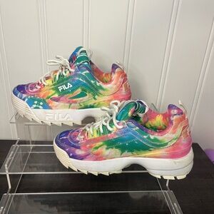FILA Disruptor II Tie Dye Multicolor White Platform Shoes kids size 4